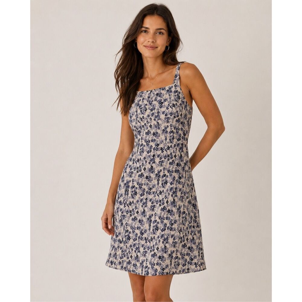 Ann Taylor Linen Silk Floral Slip Dress Women’s 4 Blue A-Line